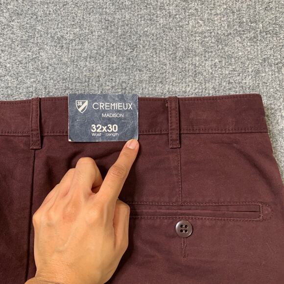 Cremieux Pants Mens 32 Raisin Red Cotton Madison Flat Front Chino Casual - Picture 9 of 11